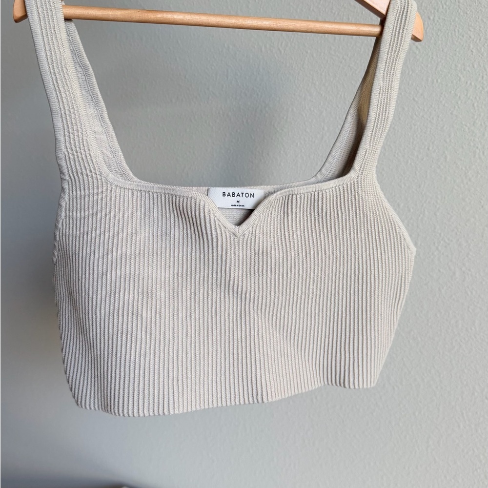 Babaton Women's Beige Sculpt Knit Crop Top